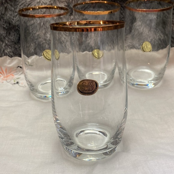 1980 Bohemian Crysalex Geneva old Fashion Gold Rim Whiskey High Ball Glasses. - Picture 3 of 16